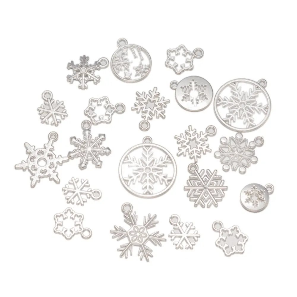 20Pcs Cute Snowflake Charms Christmas Hollow Snow Pendants For DIY Keychain Jewelry Making Findings Accessories Wholesale