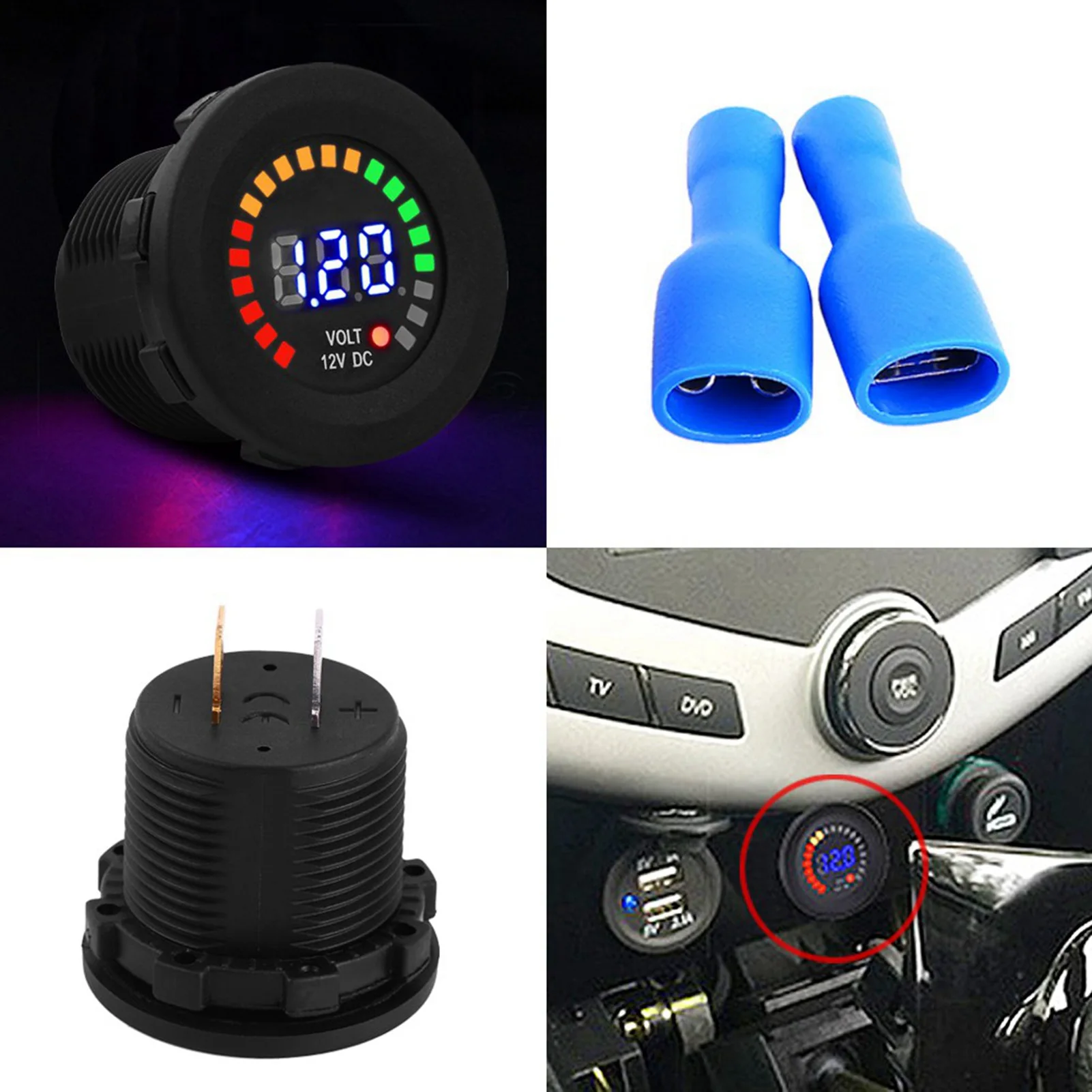 LED Display Voltmeter Motorcycle LED Digital Display Voltmeter Waterproof Voltage Volt Meter Gauge 12 V