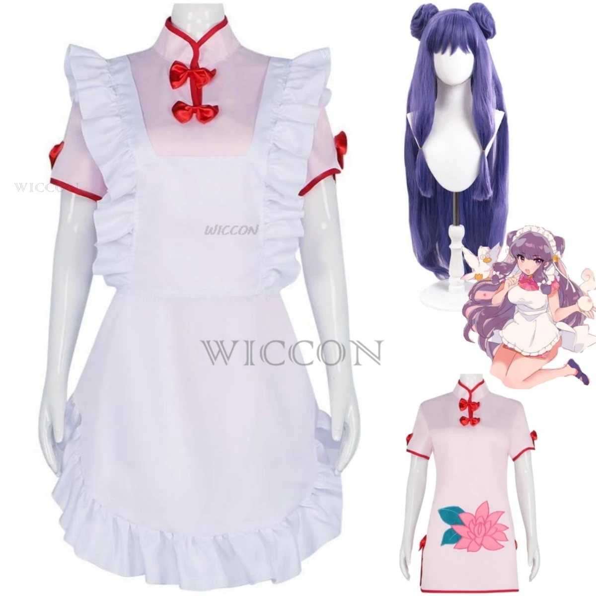 Shampoo Anime Ranma ½  Shampoo Cosplay Costume Wig Chinese Style Chi-Pao Maid Dress Woman Sexy Kawaii Party Suit Ranma