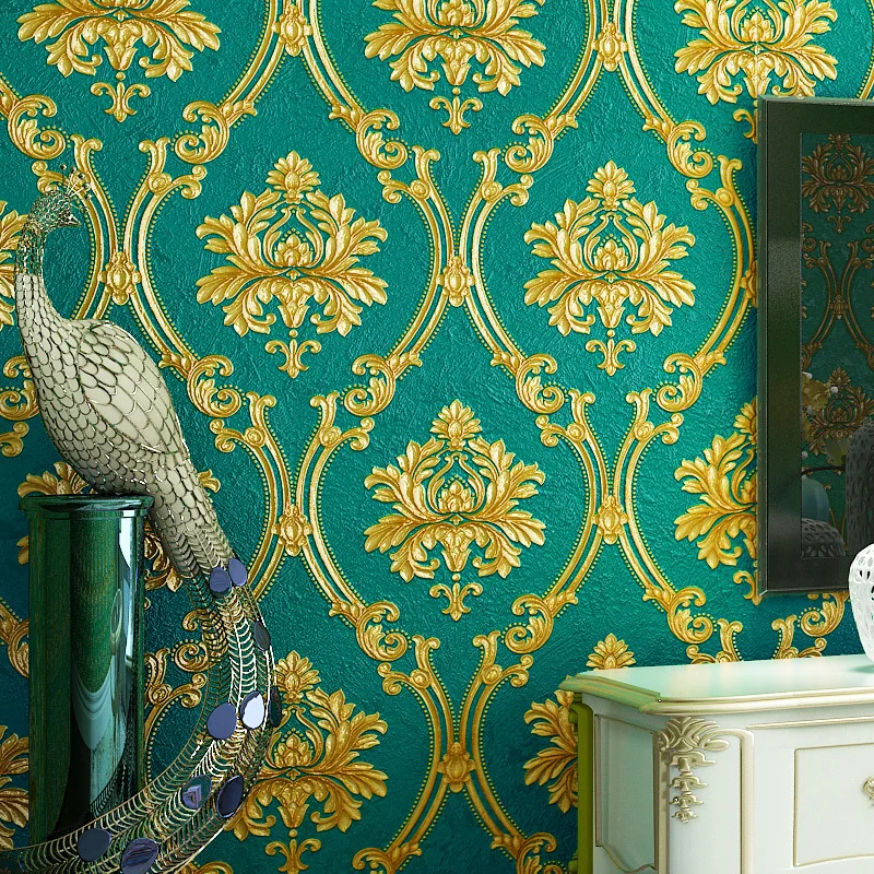 European style floral 3D embossed wallpaper luxury living room bedroom Damascus non self adhesive TV background wall wallpaper