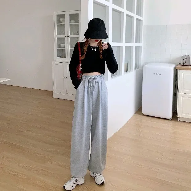 Gray Sweatpants for Women 2023 Autumn New Baggy Fashion Oversize Sports Pants Balck Trousers Female Joggers Streetwear