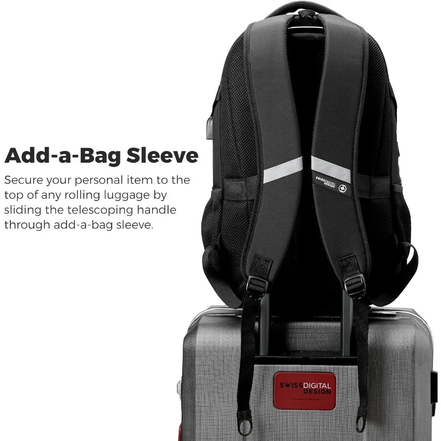 Swissdigital Design Laptop-Rucksack mit USB-Ladeanschluss, Reiserucksack, passend für 15,6-Zoll-Computer, 31 l College-Schulrucksack