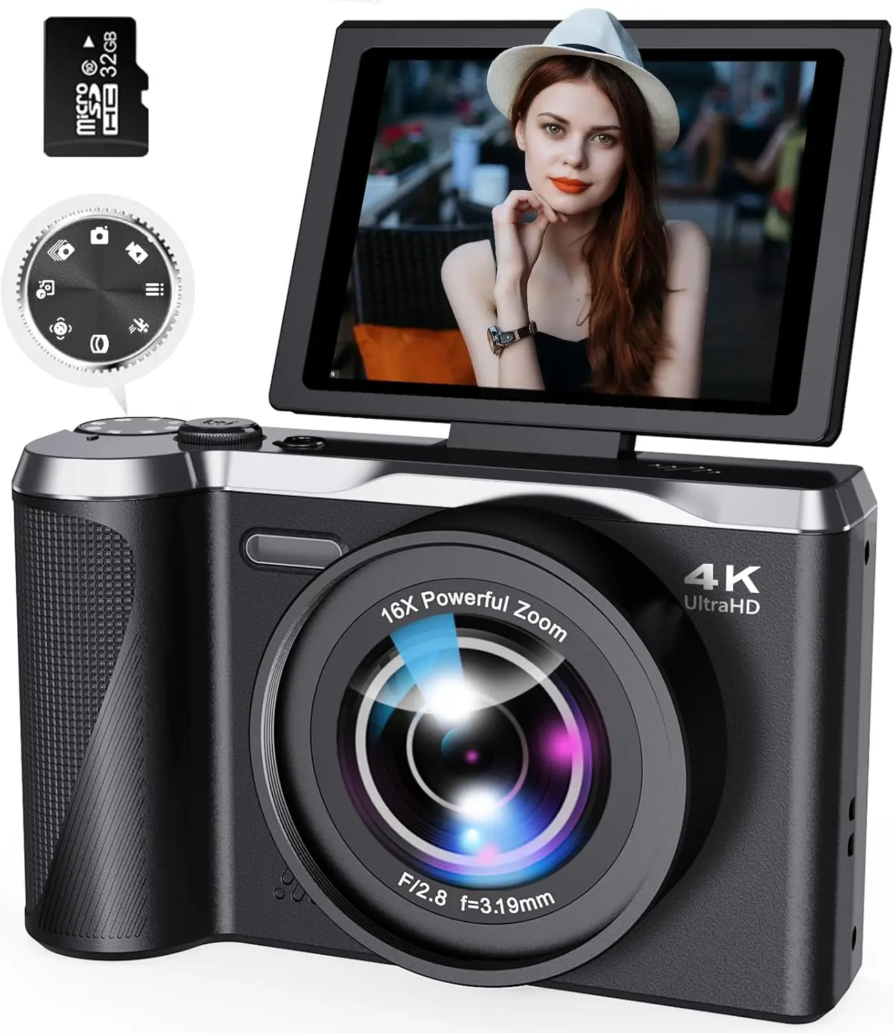 

4K Digital Camera for Photography & Video, 56MP Autofocus Vlogging with 3" Flip Screen, Compact Travel Cameras for Beginners