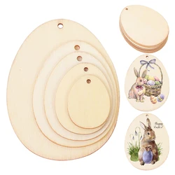 10/25/50pcs Natural Easter Eggs Wood Chips Unfinished Graffiti Drawing Wood DIY Wooden Craft Hanging Ornament Easter Decorations