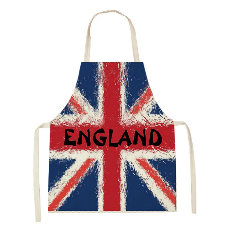 Women Men British Flag Pattern Linen Aprons for Kitchen London Soldiers Bus Print Home Cooking Baking Apron Cleaning Accessories