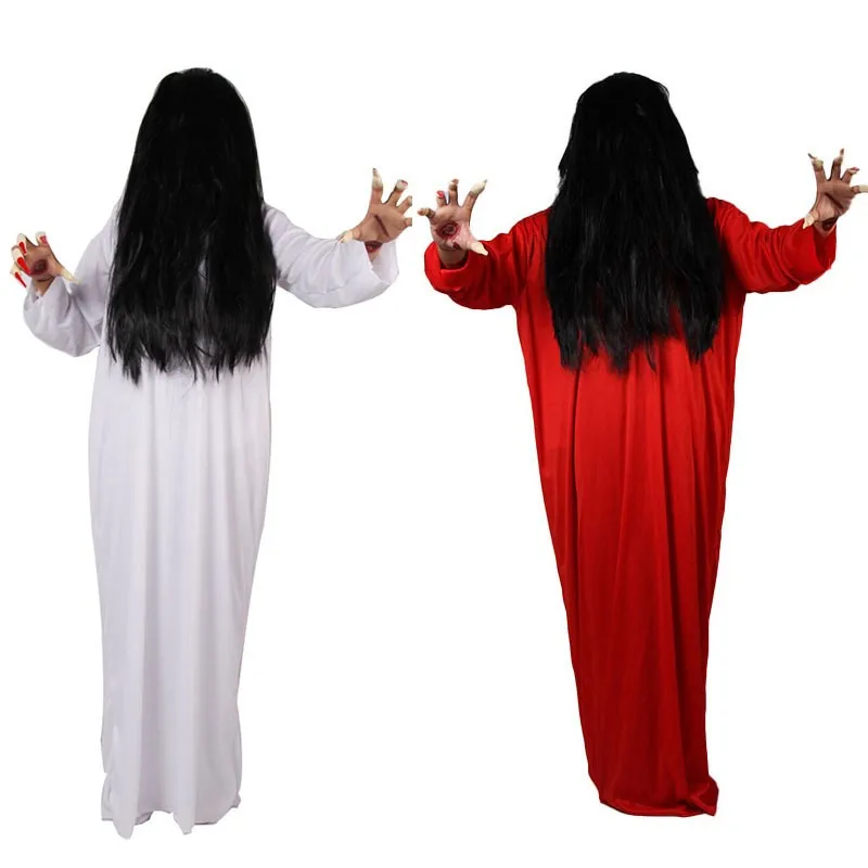 زي الهالوين النسائي الأبيض للشبح يتضمن شعر مستعار، زي شبح جيو نيانغ المرعب، دعائم شخصيات الألعاب الإلكترونية، أزياء مسرحية، ز...