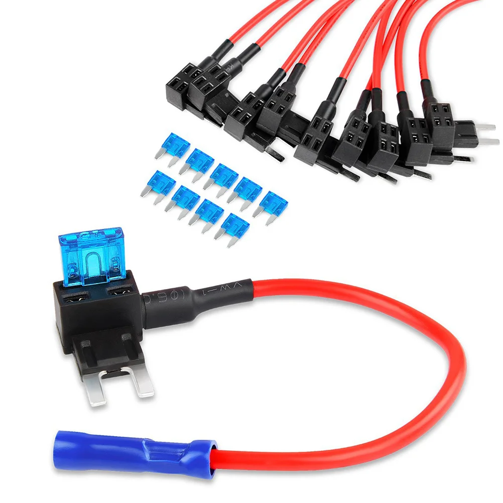 

6Pcs Flat Plug Fuse 5A with Cable for Power Tap Directly on Fuse Backup Radio Slot Car Adapter Acs Standard Wire Max 32V Dual