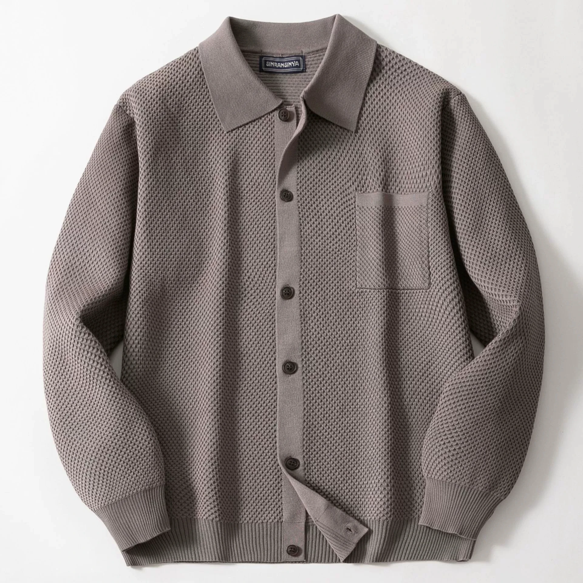 Kardigan Rajutan Pria Gaya Baru Musim Dingin Fashion Mewah Pria Atasan Mantel Sweter Kancing Sebaris Kerah Sejuk