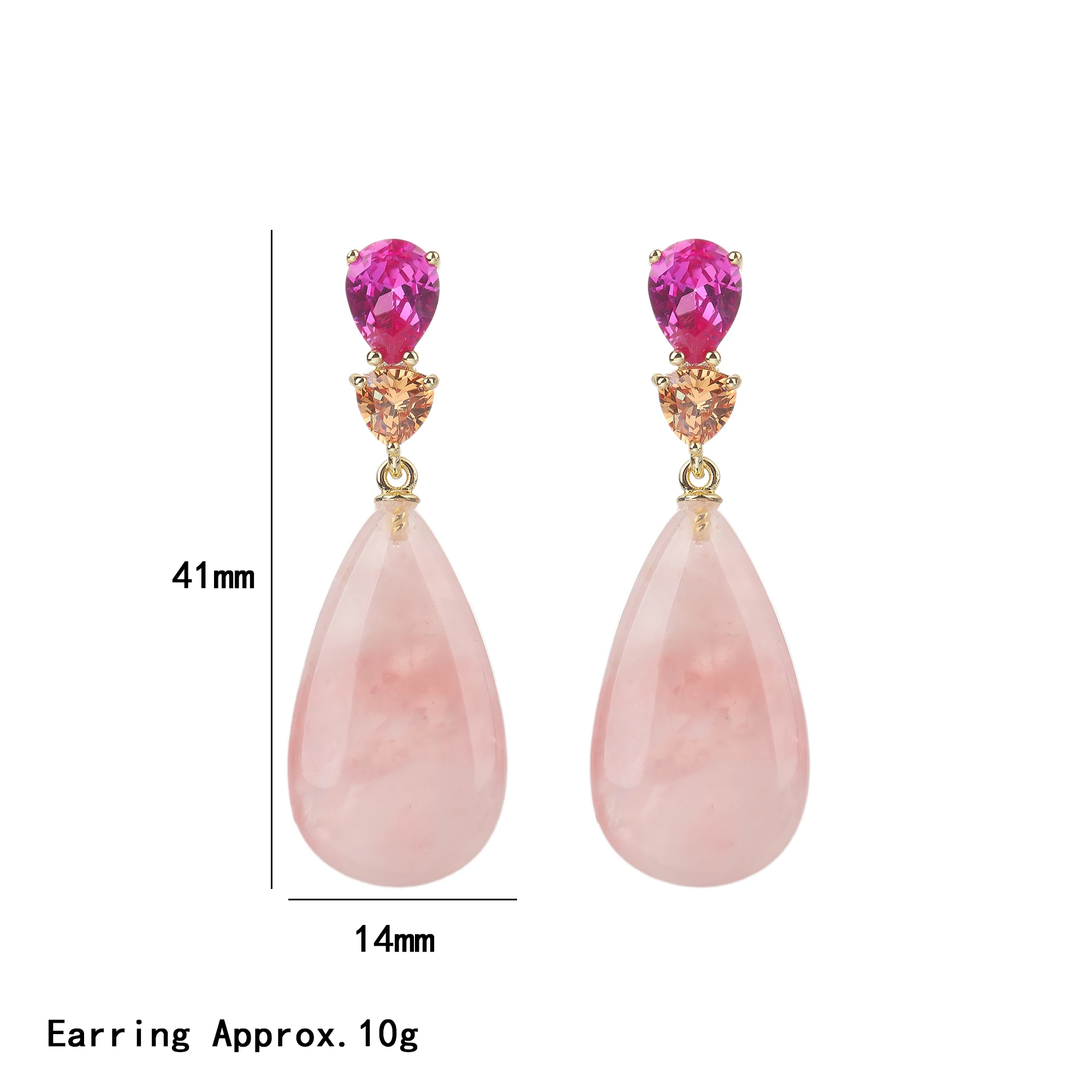 Classic Luxury Beauty Natural Gemstone Rose Quartz Amethyst Blue Sodalite Pendant Earrings Gold Plated with Zircon Inlay