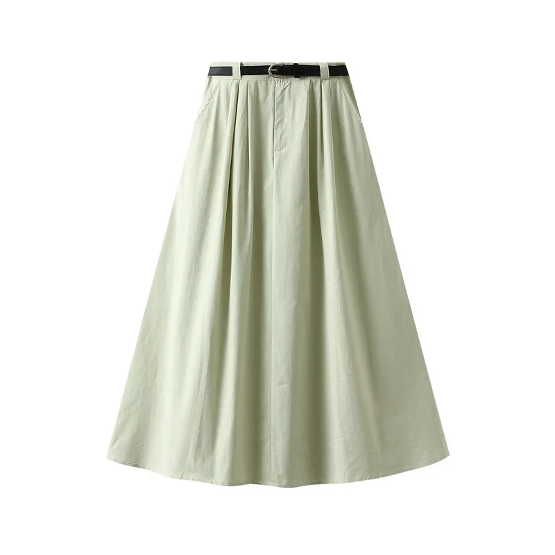 New In Summer Solid Color Fashion Elegant Midi Long Skirt Women 2025 Safari Style High Waist A-line Skirts
