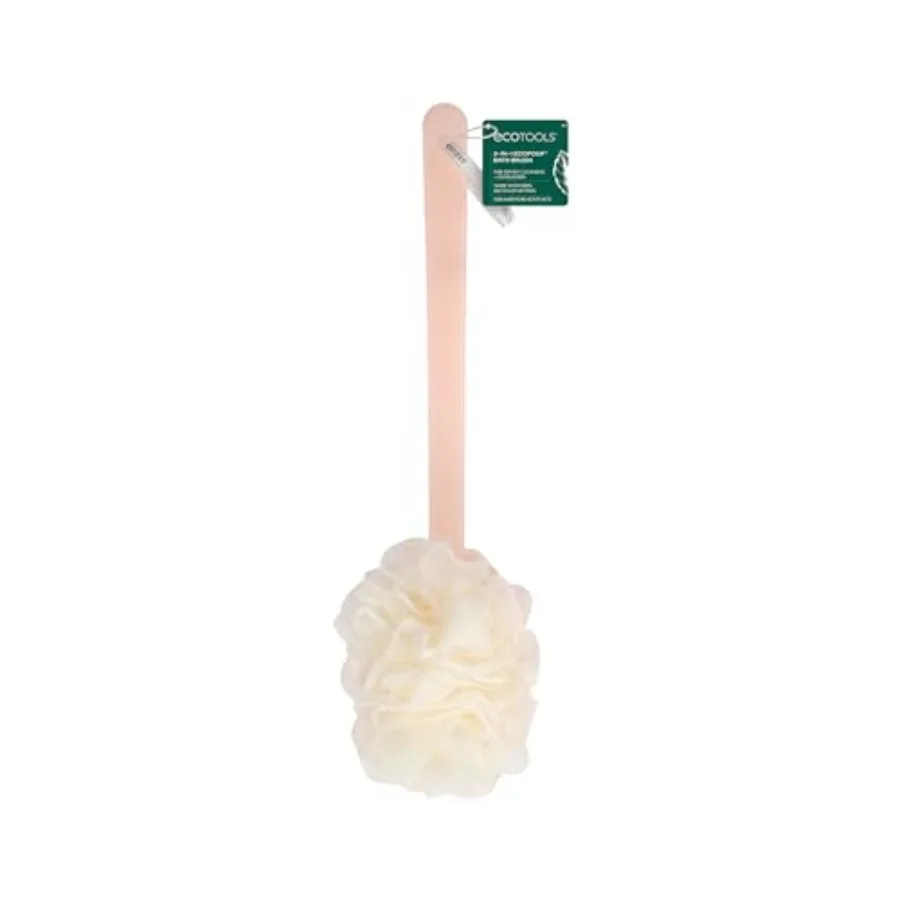 2-in-1 EcoPouf Bath Brush, Loofah Brush for Bath and Shower, with Long Handle and Recycled Netting for Cleansing and Exfoliatin