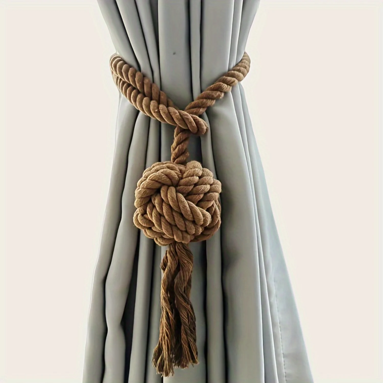 Handmade French Country Style Curtain Tiebacks - Set of 2 Knot Ball Tiebacks with Tassels for Drapery Holdbacks