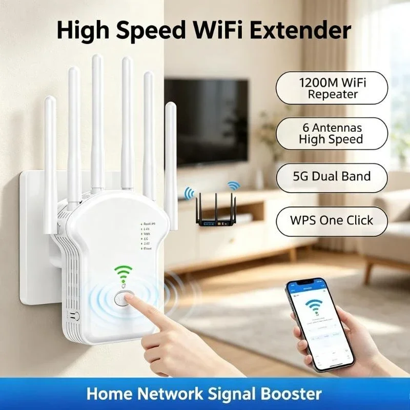 Plug And Play Ac1200M Repeater Optimizes Wireless Network Signal For Shop Monitoring And Daily Family Internet Access