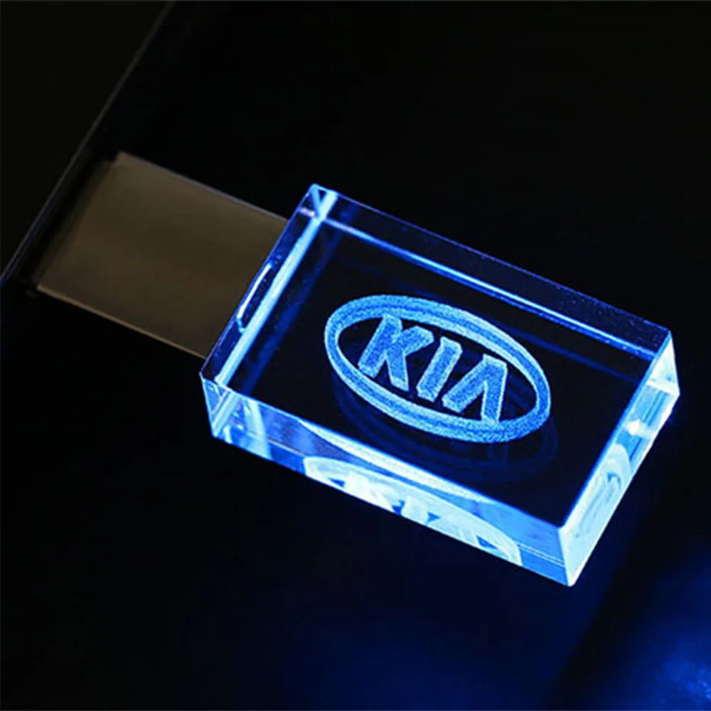 Creatieve Kristal USB Flash Drive 128GB Gratis Graveren Auto Logo Memory Stick met LED Licht 64GB Pen Drive relatiegeschenk U Disk