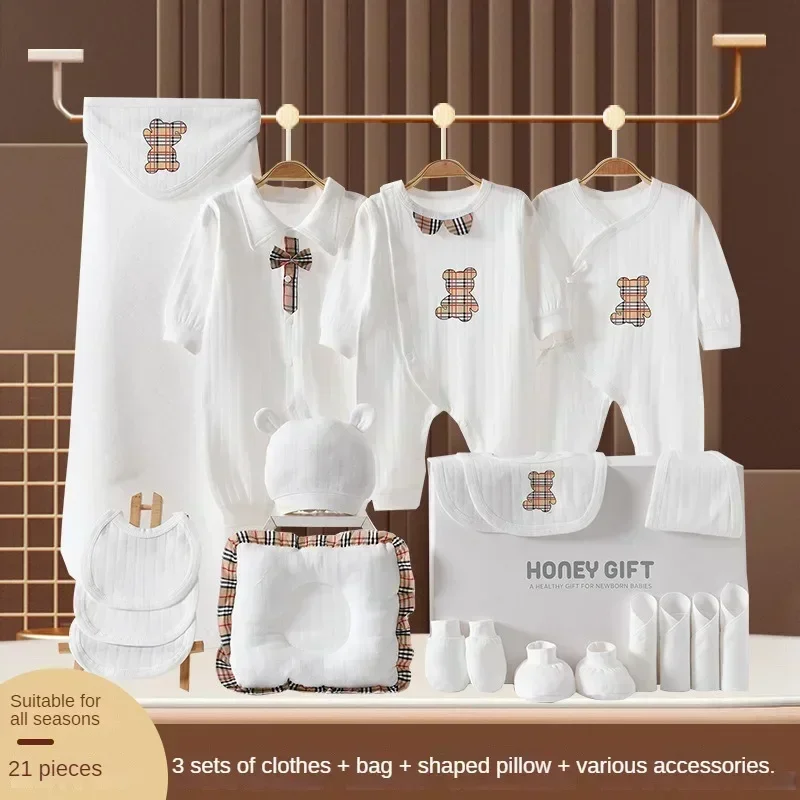 Clothes Set for 0-6-months Baby with gift box Luxury Quality White pure Cotton rompers suit  Newborn underwear Hospital Items