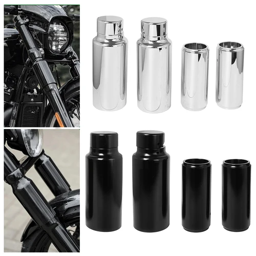블랙/크롬 오토바이 전면 상단 하단 포크 커버 튜브 캡 세트 알루미늄 Harley Softail FXBR/S 브레이크 아웃 107 114 2018-2022