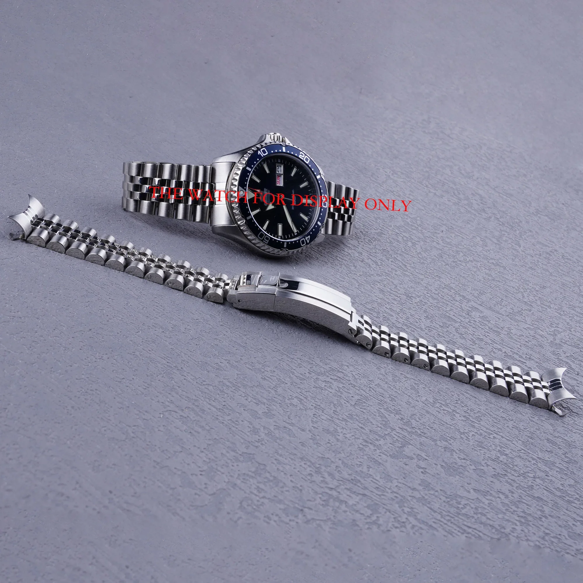 Rolamy 22mm Silver Jubilee Solid Screw link Hollow CurvedEnd Watch Band Bracelets With Oyster Deployment Clasp For Orient Kamasu