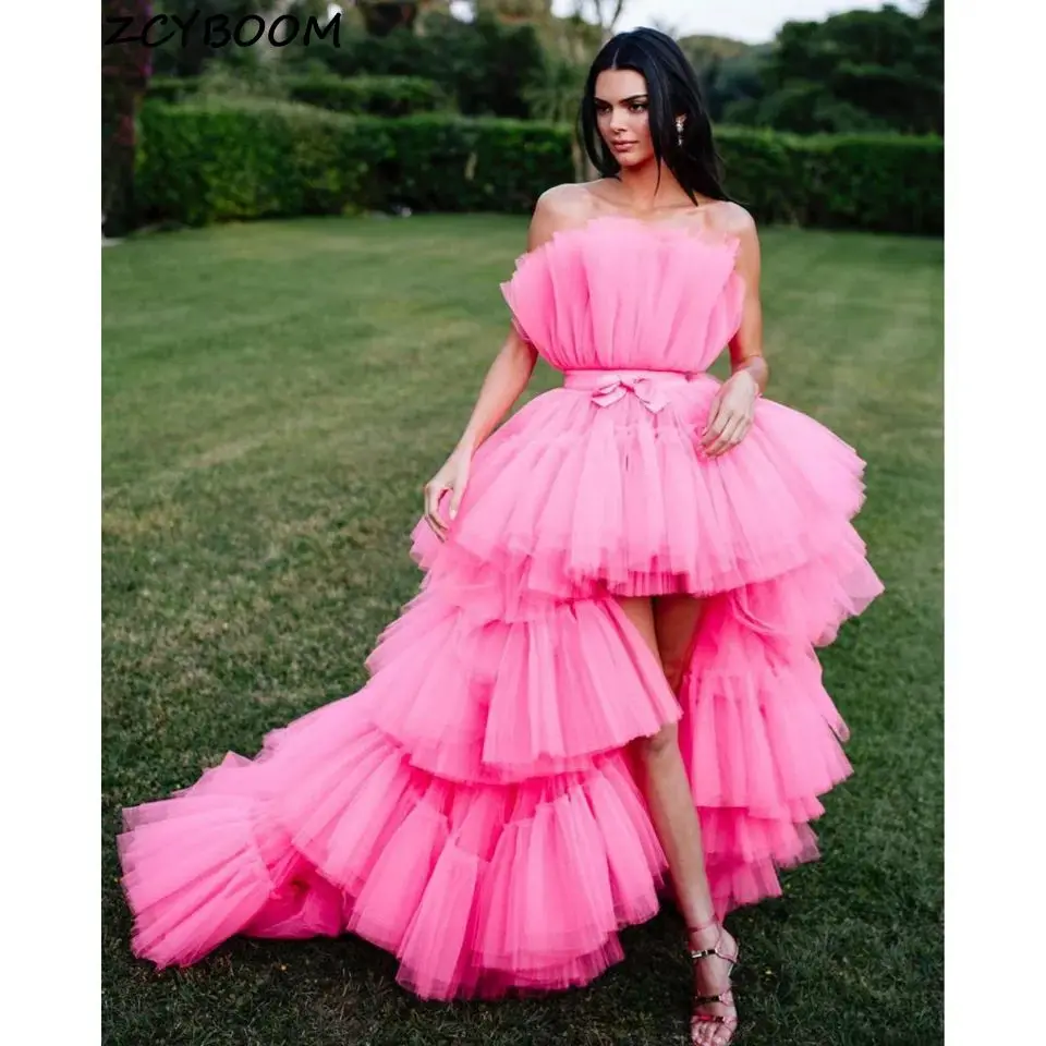 Vestidos De Noche rosas 2025, Vestidos formales De noche para fiesta para mujer, Vestidos De Gala elegantes con parte delantera corta y espalda larga, Vestidos De graduación De tul para graduación