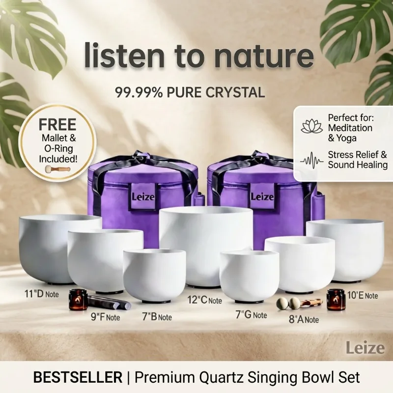 Ensemble de bols chantants en cristal de 6 à 12 pouces, 7 pièces, 440Hz, quartz givré accordé sur les chakras, pour la guérison sonore, la méditation, le yoga, l'équilibre énergétique, cadeau