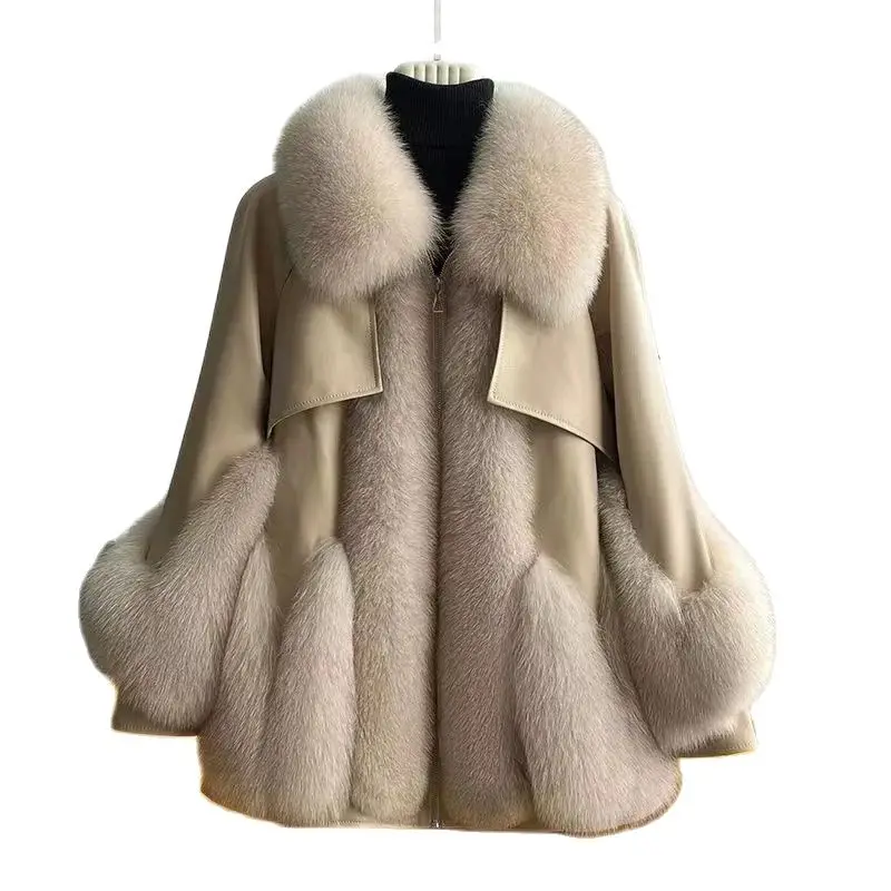 Herbst Winter neue Frauen Nachahmung Fuchs Pelzmantel kalt warm Imitation Pelz jacke weibliche flauschige dicke Schnee Parka Oberbekleidung Khaki