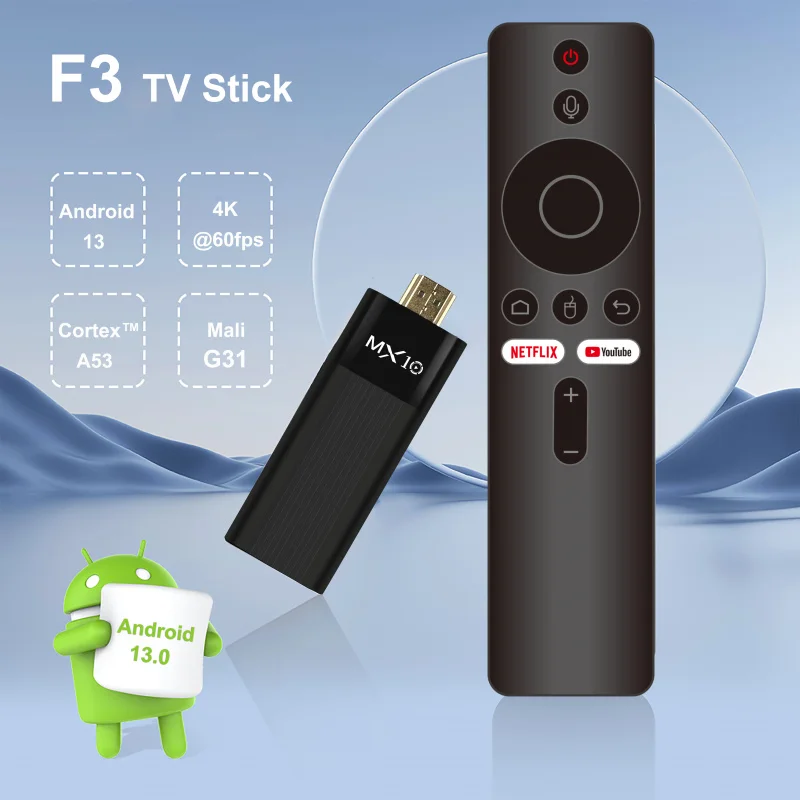 MX10 F3 Android13 ATV 4K HD 2G 16G TV 박스 2.4G 5G 듀얼 와이파이 BT5.0 음성 스마트 미디어 플레이어 TV 수신기