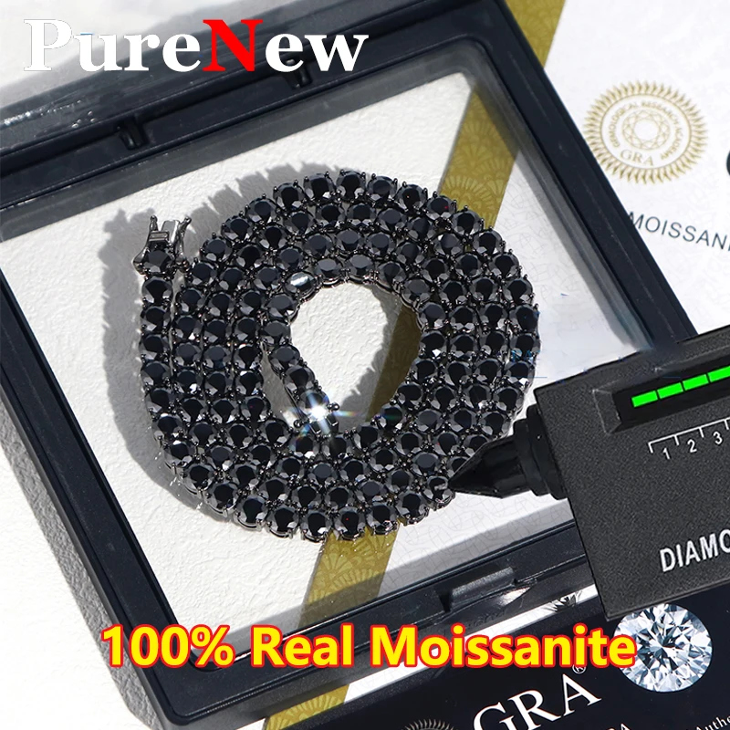 Unisex Full Moissanite 4mm 5mm Black Tennis Chain 316 Stainless Steel Hip Hop Trendy Brand Moissanite Bracelet For Women Men