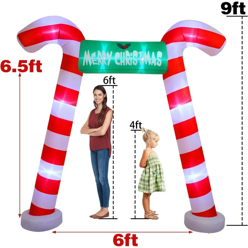 Christmas Inflatable, Blow Up Candy Cane Archway Built-in Led Lights Outdoor Garden Yard Giant Arch, Christmas Inflatable