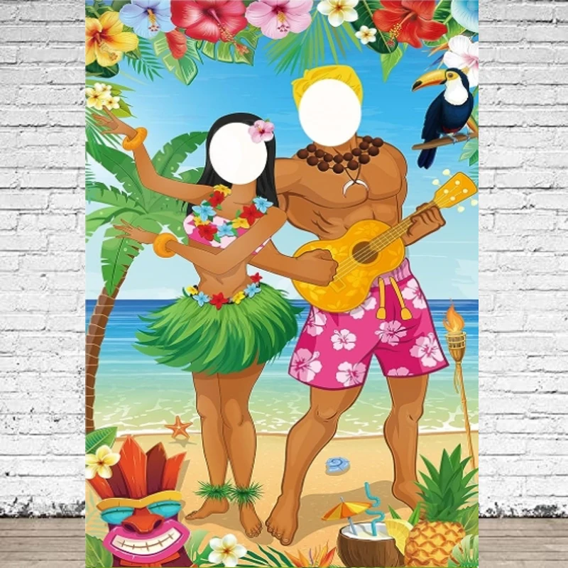 Photography Backdrop Luau Tropical Beach Photo Prop Couple Door Banner Face In Hole Pretend Play Party Games Background Poster