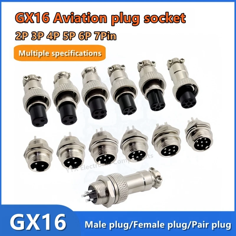 GX16 2Pin 3P 4P 5P 6 7P 8P 9 10pin Male+Female Circular Aviation Socket Plug Wire Panel Connector with Plastic Cap Lid Butt type