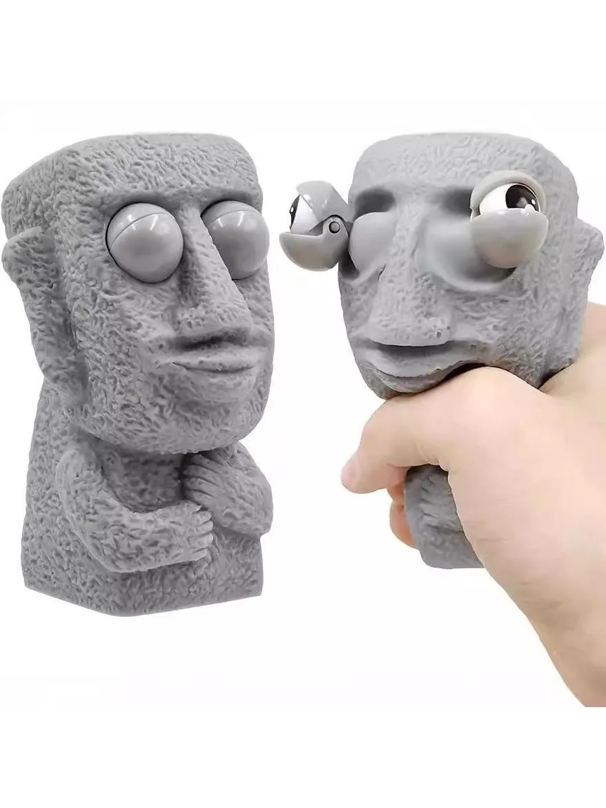 Stone man libère le jouet anti-Stress rebond lentement Statue Moai douce presser les yeux Expression intéressée détendre le stress cadeau pour enfants
