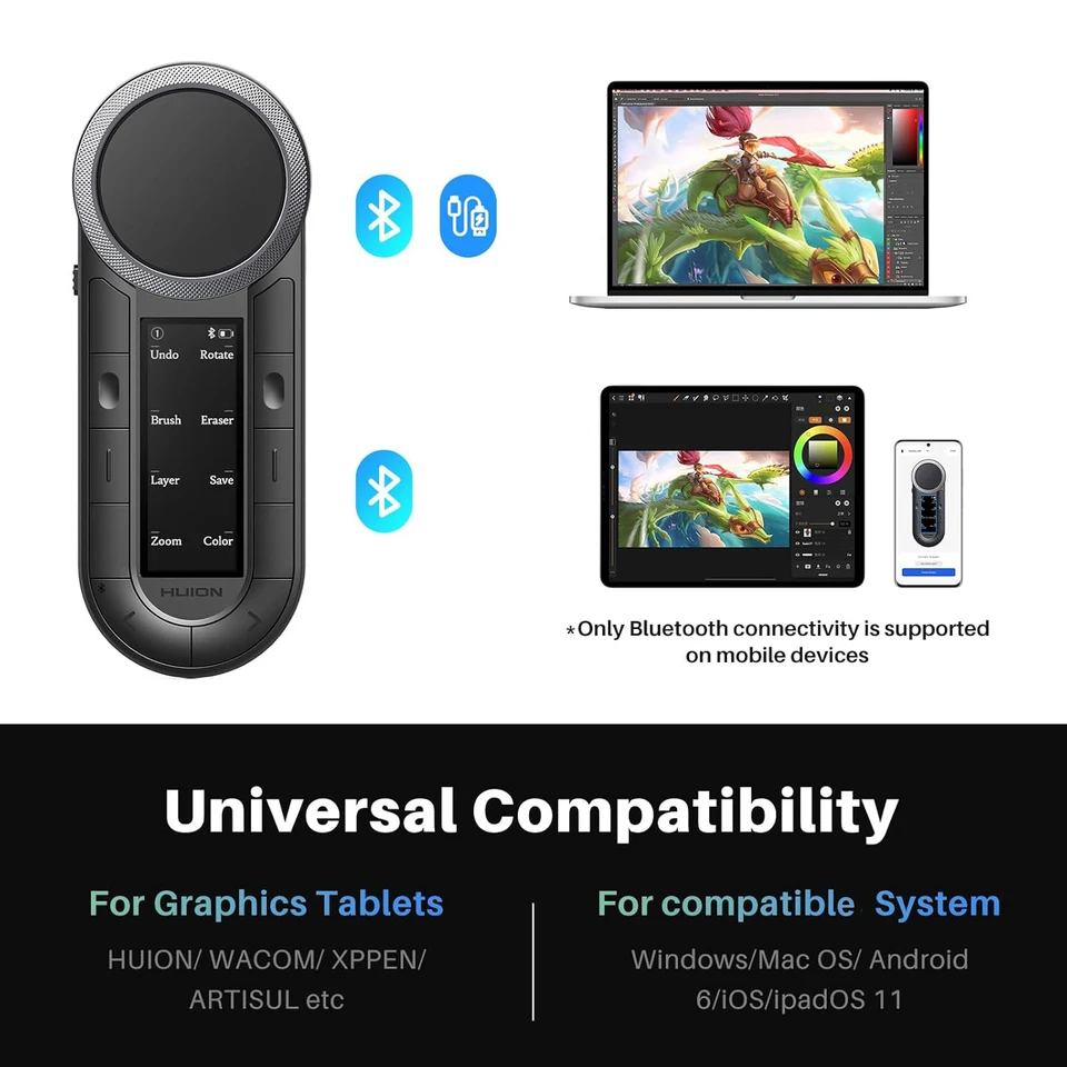 Huion Mini Keyboard Keydial Remote K40 with Dual-channel Bluetooth