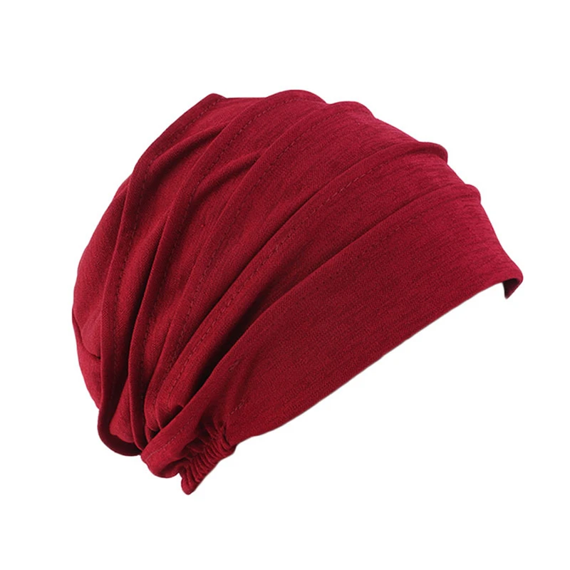 New Elastic Cotton Turban Hat Solid Color Women Warm Winter Headscarf Bonnet Inner Hijabs Cap Muslim Hijab Femme Wrap Head image 2