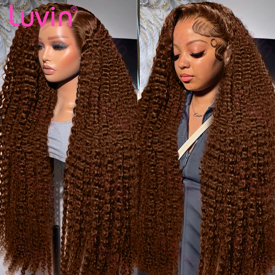 Luvin 220% 13x6 HD Chocolate Brown Deep Wave Human Hair Wig 13x4 Lace Front Water Wave 30Inch Transparent Lace Frontal Wig