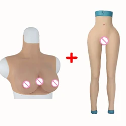 Silicone Fake Boobs B-I Cup and Realistic Fack Vagina Buttock Enhancer Pants Set Male To Female Bodysuits Cospaly Drag Queen