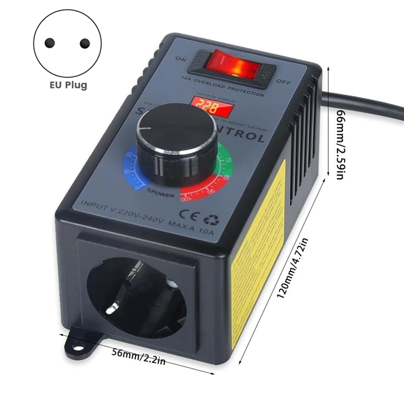 Speed Controller 230 V, Frequency Converter 230 V, Motor Voltage Regulator AC 220 V 10 A Highest Power 4000 W, EU Plug