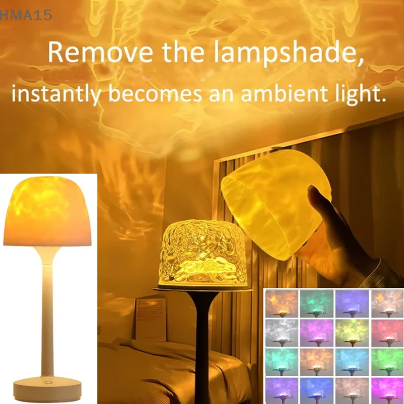 

2in1 Water Ripple Projector 3/16 Colors Night Light Flame Crystal Lamp Home Houses Decoration Sunset Lights Gift Rotating Light