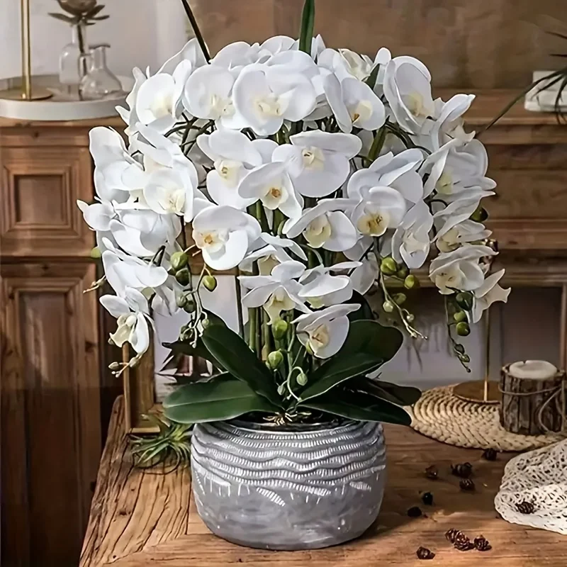 4 orquídeas Phalaenopsis de plástico artificial son adecuadas para celebraciones de aniversario, bodas, decoración del hogar y del restaurante, regalos del día de San Valentín y el día de la madre