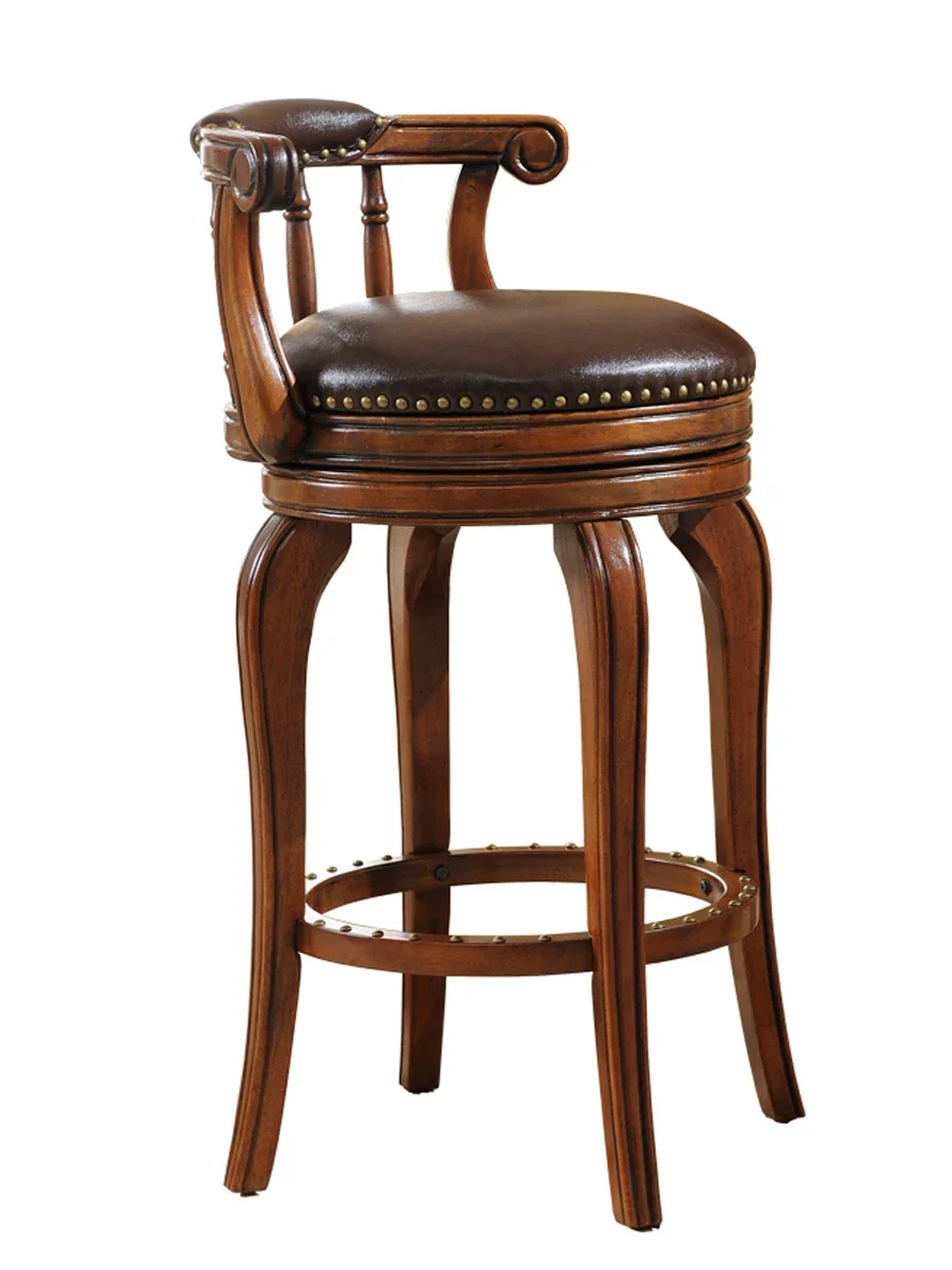 Bar chair European solid wood backrest Bar stool rotating high stool Modern simple American home island table high stool