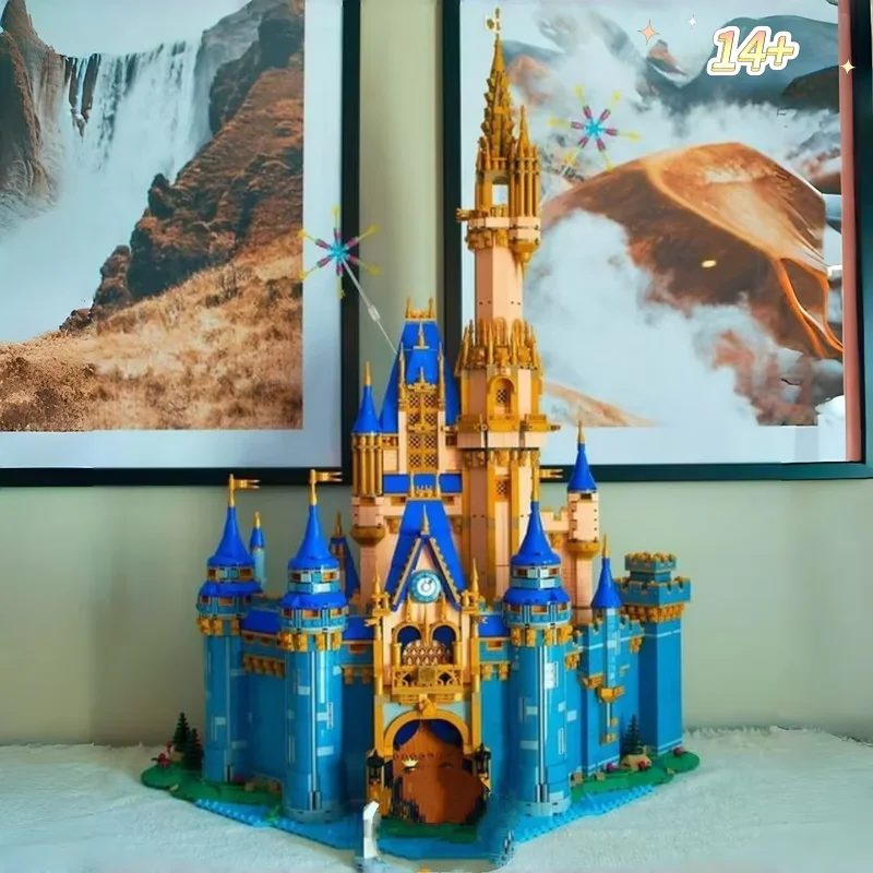 In Stock 4837pcs Large Castle Blue Yellow Architectural Building Blocks Assembly Display Models Collector Edition Birthday Gifts - view 5