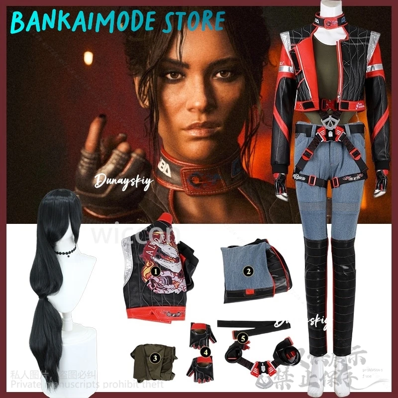 أنيمي لعبة بنام بالمر تأثيري الأحمر والأسود سترات من الجلد فاسق Y2K بنات موضة موحدة حزام شعر مستعار حفلة الهالوين مخصصة