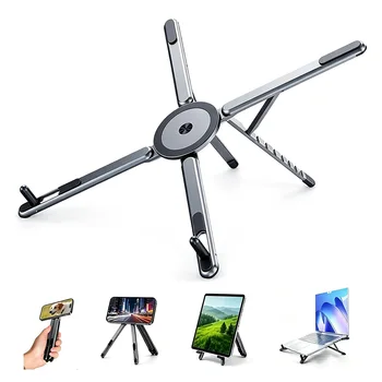 Aluminum Alloy Magnetic Phone Holder Handheld Selfie Stick Foldable Tripod Portable Desk Stand For iPhone Tablet Laptop Stand