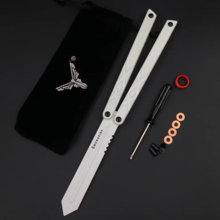 Swordfish Balisongトレーナーフリッパー,安全な屋外バタフライナイフ