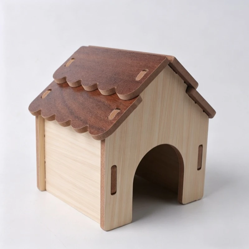 Natürliches Massivholz-Haustier-Nest Atmungsaktives Hamsterhaus Bissresistente Hütte Käfigdekoration für Kleine Nagetiere – Detail 3
