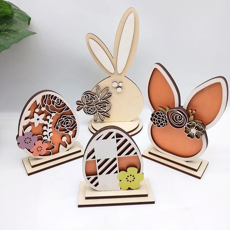 Retro Wooden Easter Home Ornaments Flower Bunny Happy Easter Egg DIY Rabbit Crafts Spring Festival Party 2025 Gifts Supplies