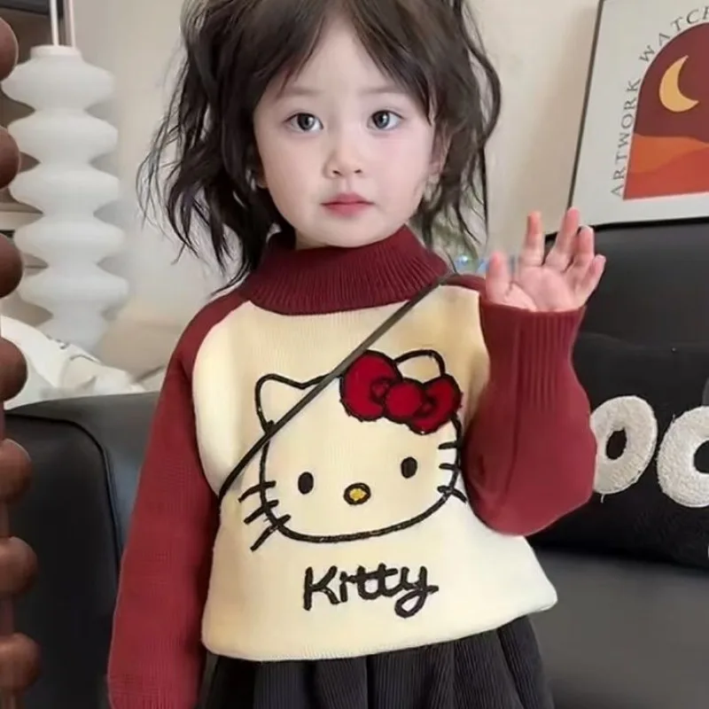 

Sweet Hello Kitty Anime Ins Fashion Hoodie Cute Cartoon Princess Thickened Baby Cartoon Knitted Sweater Clothes Gifts Toys
