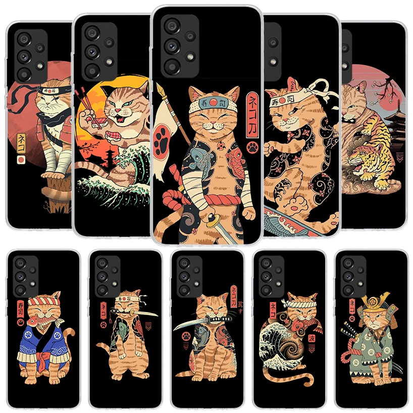 Ramen Sushi Samurai Tattoo Cat Phone Case For Samsung A15 A25 A35 A55 A14 A24 A34 A54 A13 A23 A33 A53 A12 A52 A32 A22 A42 A05S A