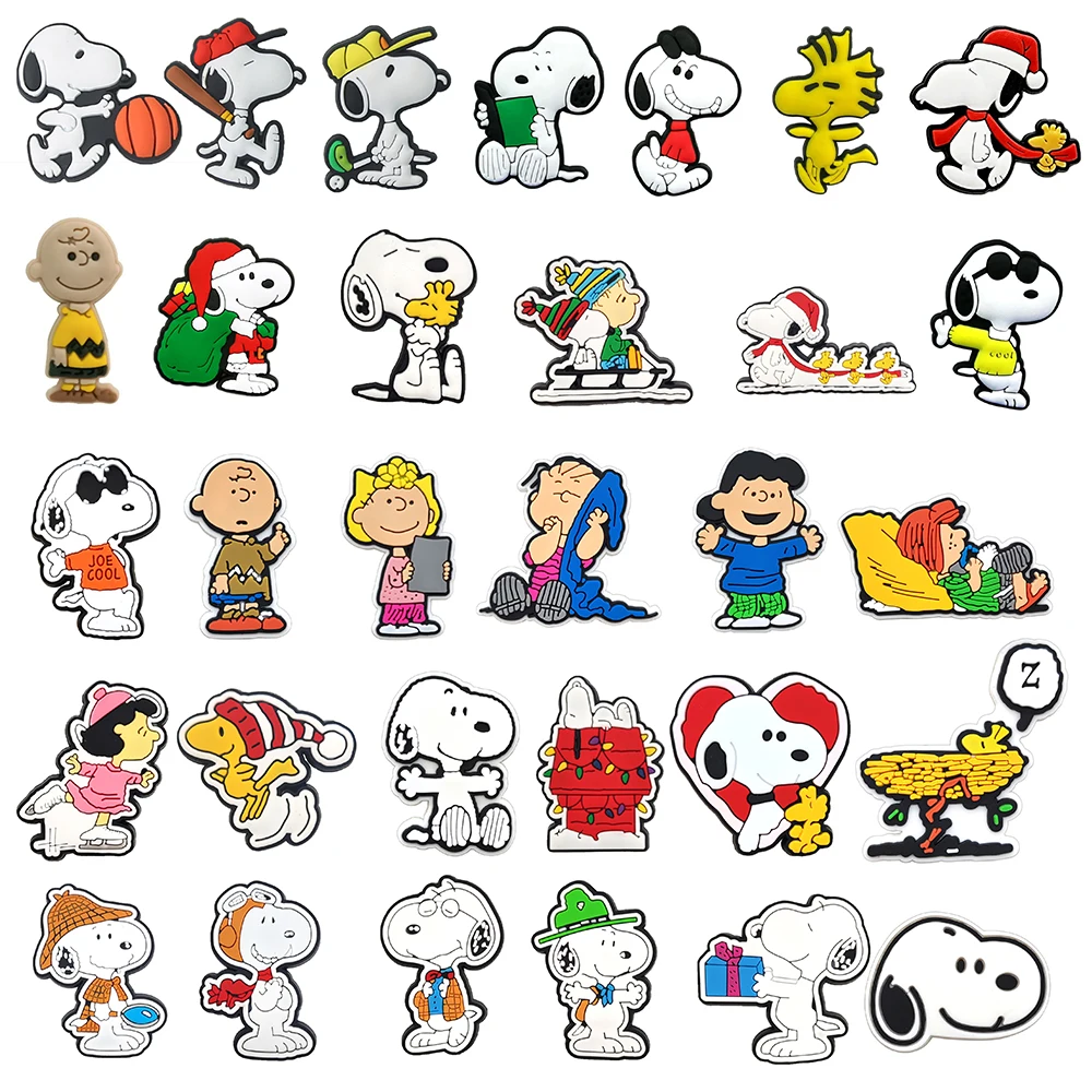 

1-31pcs Cartoon Snoopy Series Shoe Charms Shoe Accessories Shoe Decorations Fit Wristbands Clog Sandal Buckle Kids Party Gifts