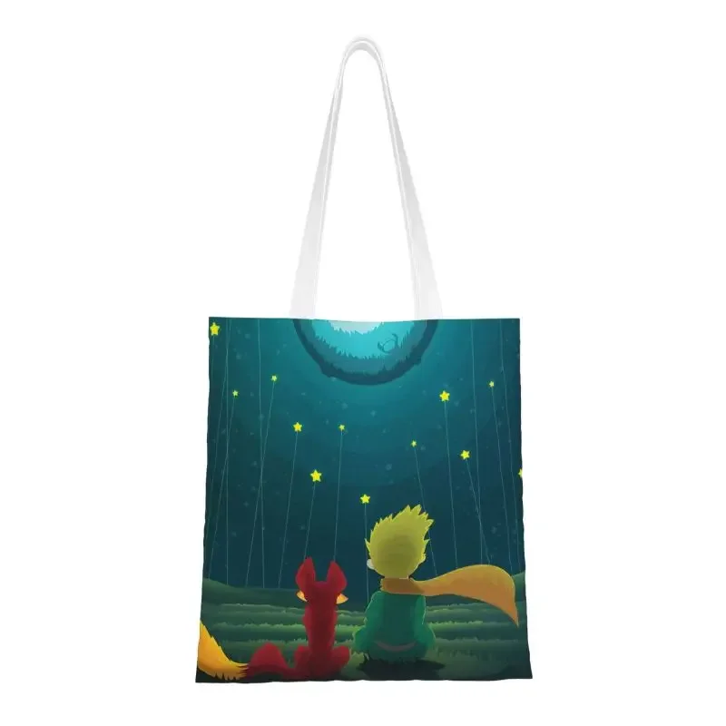 

Custom The Little Prince Canvas Shopping Bag Women Portable Groceries Le Petit Prince Tote Shopper Bags