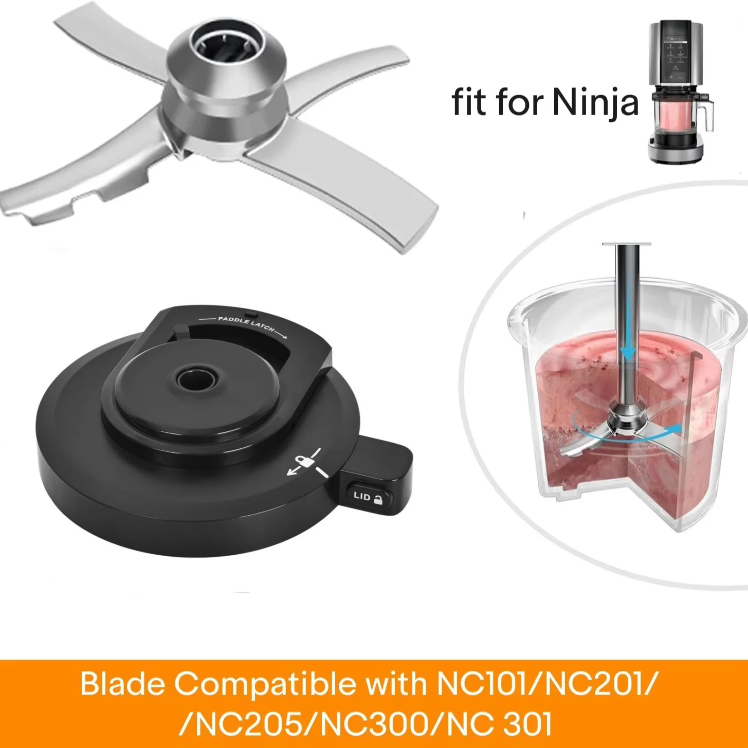 Ice Cream Machine Replace Blades for Ninja Creami NC301 Series Mixing Blade Compatible NC299AMZ/NC300/NC201/NC101 Mixer
