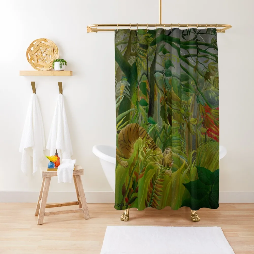 

Surprised! Tiger in a Tropical Storm - Henri Rousseau Shower Curtain Set For Bathroom Bathtub For The Bathroom Curtain